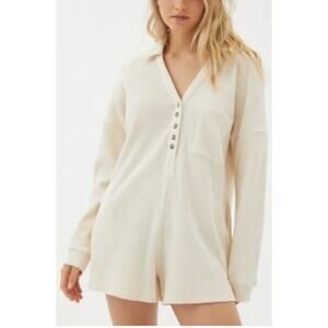 Urban Outfitters cream waffle knit thermal romper